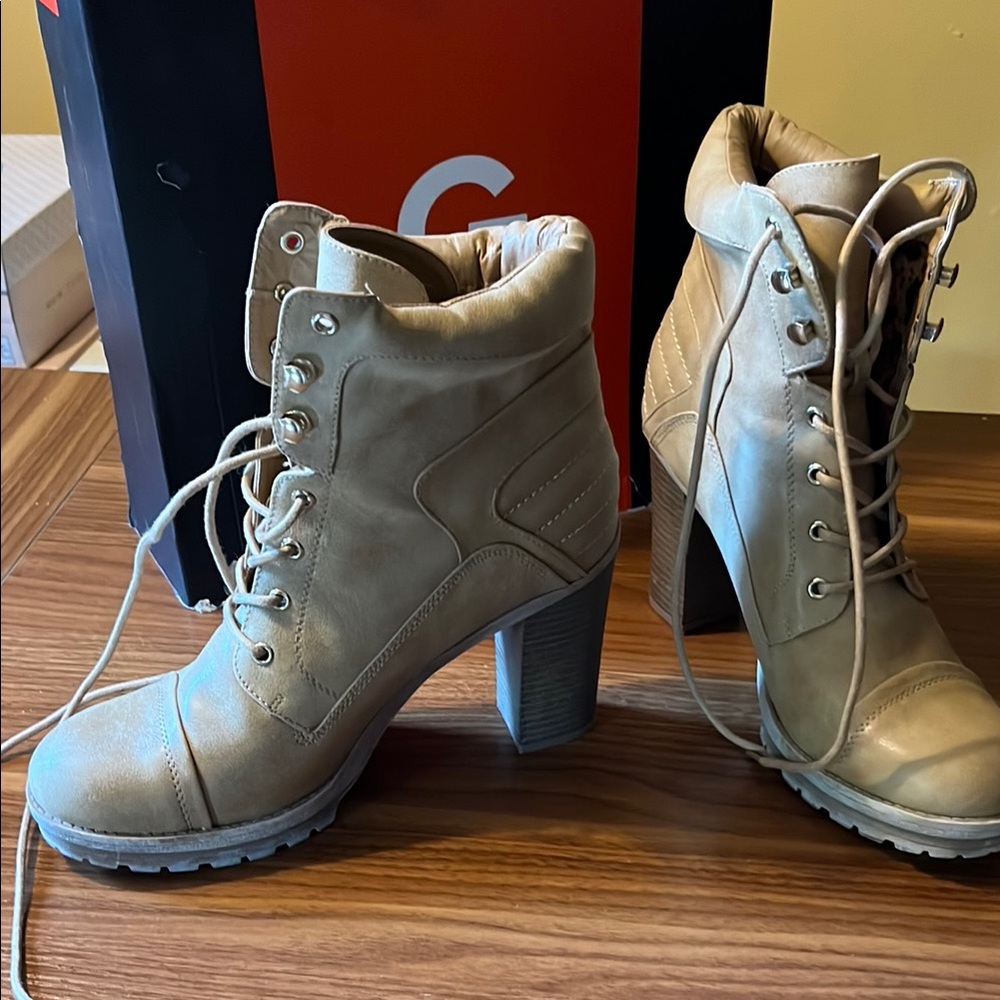 G by Guess Tan Lace-Up Heeled Boots